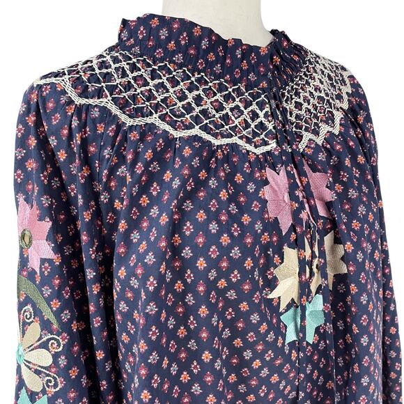 FIGUE Charlie Embroidered Peasant Top in Foulard Mini Berry Size L - Picture 4 of 10